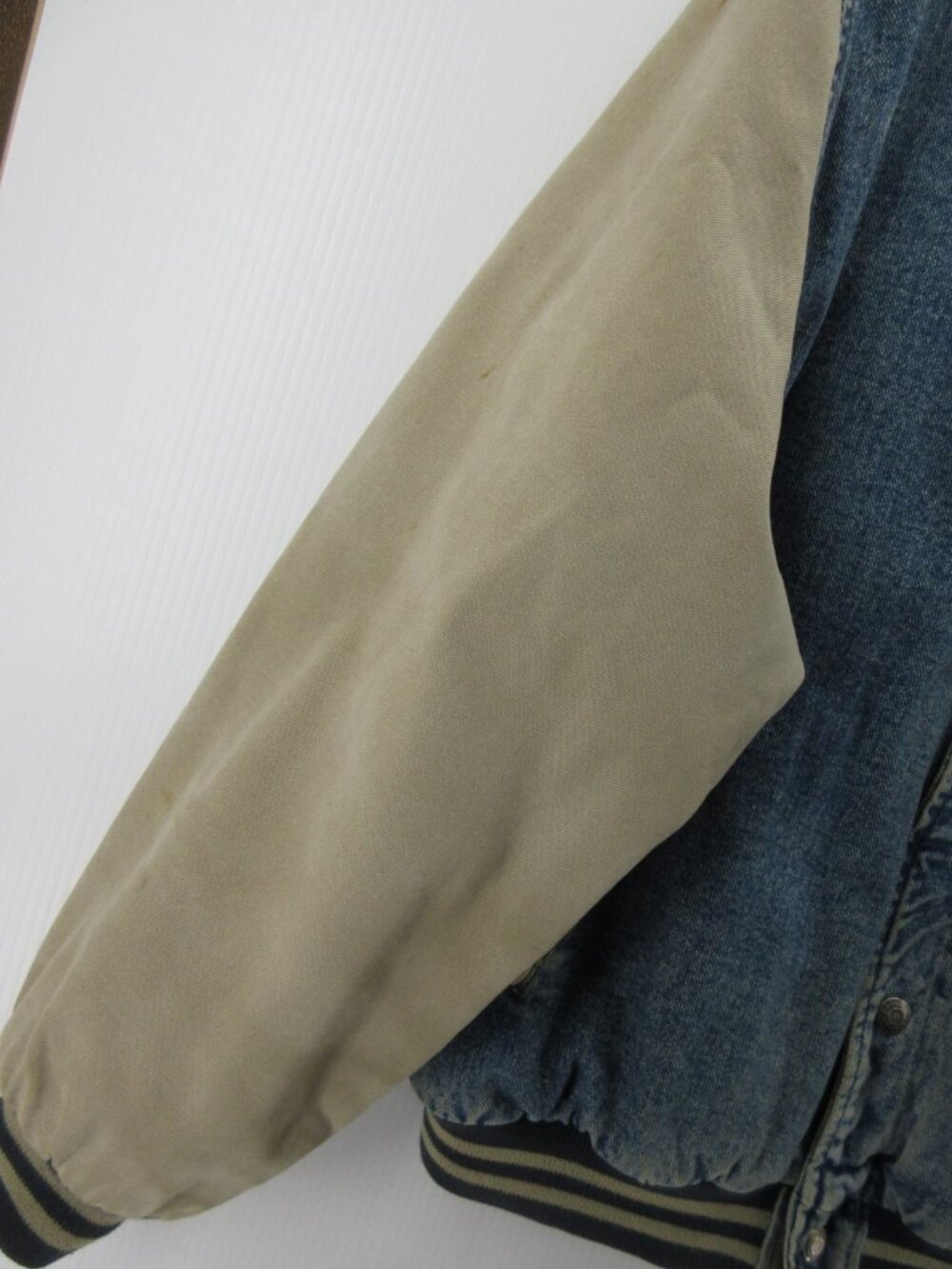 VINTAGE Gap Jacket Large Bomber Coat Denim Varsity 90s Quilted Lined * - Picture 8 of 15